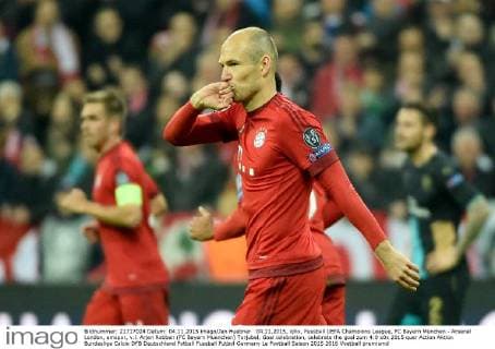 04.11.2015, xjhx, Fussball UEFA Champions League, FC Bayern München - Arsenal London, emspor, v.l. Arjen Robben (FC Bayern Muenchen) Torjubel, Goal celebration, celebrate the goal zum 4:0