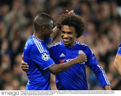 Chelsea s Willian celebrates scoring his sides second goal UEFA Champions League - Chelsea vs Dynamo Kyiv- Stamfrod Bridge - England - 4th November 2015 - Picture David Klein Sportimage EDITORIAL USE ONLY. No use with unauthorised audio, video, data, fixture lists, club league logos or live services. Online in-match use limited to 120 images, no video emulation. No use in betting, games or single club league player publications.