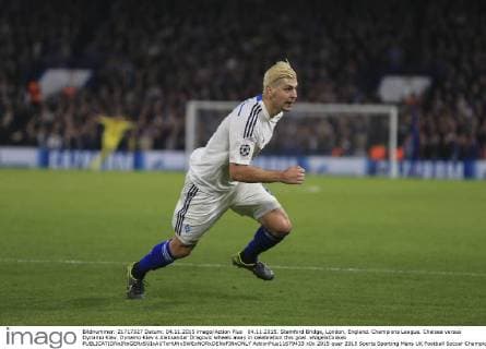 04.11.2015. Stamford Bridge, London, England. Champions League. Chelsea versus Dynamo Kiev. Dynamo Kiev s Aleksandar Dragovic wheels away in celebration this goal. xNigelxCookex  ActionPlus11679433