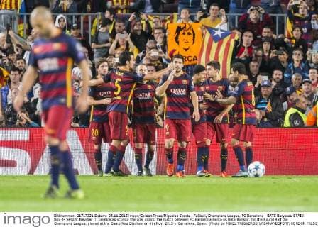Fußball, Champions League, FC Barcelona - BATE Baryssau SPAIN- Nov.4- SPAIN: Neymar jr. celebrates scoring the goal during the match between FC Barcelona Barca vs Bate Borisov, for the Round 4 of the Champions League, played at the Camp Nou Stadium on 4th Nov. 2015 in Barcelona, Spain. (Photo by MIKEL TRIGUEROS URBANANDSPORT CORDON PRESS) 
