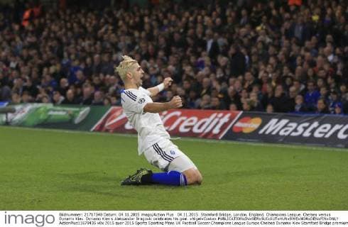 04.11.2015. Stamford Bridge, London, England. Champions League. Chelsea versus Dynamo Kiev. Dynamo Kiev s Aleksandar Dragovic celebrates his goal. xNigelxCookex  ActionPlus11679435