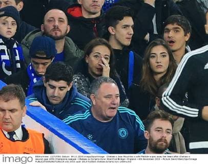 Chelsea s Jose Mourinho s wife Matilde wipes away her tears after Chelsea s second goal UEFA Champions League - Chelsea vs Dynamo Kyiv- Stamfrod Bridge - England - 4th November 2015 - Picture David Klein Sportimage EDITORIAL USE ONLY. No use with unauthorised audio, video, data, fixture lists, club league logos or live services. Online in-match use limited to 120 images, no video emulation. No use in betting, games or single club league player publications.