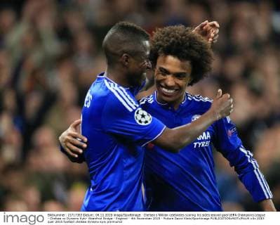 Chelsea s Willian celebrates scoring his sides second goal UEFA Champions League - Chelsea vs Dynamo Kyiv- Stamfrod Bridge - England - 4th November 2015 - Picture David Klein Sportimage EDITORIAL USE ONLY. No use with unauthorised audio, video, data, fixture lists, club league logos or live services. Online in-match use limited to 120 images, no video emulation. No use in betting, games or single club league player publications.