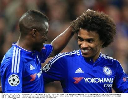 Chelsea s Willian celebrates scoring his sides second goal UEFA Champions League - Chelsea vs Dynamo Kyiv- Stamfrod Bridge - England - 4th November 2015 - Picture David Klein Sportimage EDITORIAL USE ONLY. No use with unauthorised audio, video, data, fixture lists, club league logos or live services. Online in-match use limited to 120 images, no video emulation. No use in betting, games or single club league player publications.