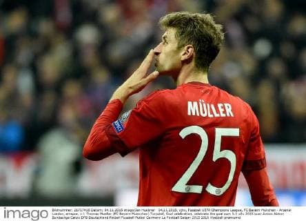 04.11.2015, xjhx, Fussball UEFA Champions League, FC Bayern München - Arsenal London, emspor, v.l. Thomas Mueller (FC Bayern Muenchen) Torjubel, Goal celebration, celebrate the goal zum 5:1