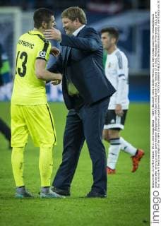 - GENT, BELGIUM: Gent s Stefan Mitrovic and Gent s head coach Hein Vanhaezebrouck celebrate after winning a soccer game between Belgian team KAA Gent and Spanish club Valencia CF in Gent, Wednesday 04 November 2015, game four in group H of the group stage of the UEFA Champions League tournament. YORICKxJANSENS  x04733630x