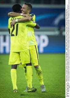 - GENT, BELGIUM: Gent s Nana Asare and Gent s Danijel Milicevic celebrate after winning a soccer game between Belgian team KAA Gent and Spanish club Valencia CF in Gent, Wednesday 04 November 2015, game four in group H of the group stage of the UEFA Champions League tournament. YORICKxJANSENS  x04733650x