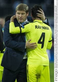 - GENT, BELGIUM: Gent s head coach Hein Vanhaezebrouck and Gent s Rafinha Rafael Scapini de Almeida celebrate after winning a soccer game between Belgian team KAA Gent and Spanish club Valencia CF in Gent, Wednesday 04 November 2015, game four in group H of the group stage of the UEFA Champions League tournament. YORICKxJANSENS  x04733656x