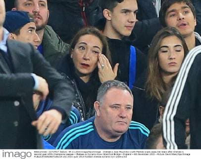 Chelsea s Jose Mourinho s wife Matilde wipes away her tears after Chelsea s second goal UEFA Champions League - Chelsea vs Dynamo Kyiv- Stamfrod Bridge - England - 4th November 2015 - Picture David Klein Sportimage EDITORIAL USE ONLY. No use with unauthorised audio, video, data, fixture lists, club league logos or live services. Online in-match use limited to 120 images, no video emulation. No use in betting, games or single club league player publications.