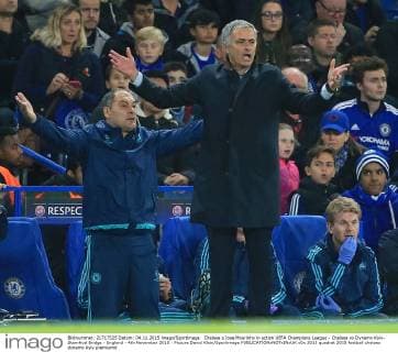 Chelsea s Jose Mourinho in action UEFA Champions League - Chelsea vs Dynamo Kyiv- Stamfrod Bridge - England - 4th November 2015 - Picture David Klein Sportimage EDITORIAL USE ONLY. No use with unauthorised audio, video, data, fixture lists, club league logos or live services. Online in-match use limited to 120 images, no video emulation. No use in betting, games or single club league player publications.