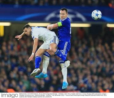 Chelsea s John Terry tussles with Kyiv s Junior Moraes UEFA Champions League - Chelsea vs Dynamo Kyiv- Stamfrod Bridge - England - 4th November 2015 - Picture David Klein Sportimage EDITORIAL USE ONLY. No use with unauthorised audio, video, data, fixture lists, club league logos or live services. Online in-match use limited to 120 images, no video emulation. No use in betting, games or single club league player publications.