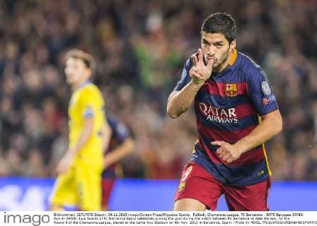 Fußball, Champions League, FC Barcelona - BATE Baryssau SPAIN- Nov.4- SPAIN: Luis Suarez of FC Barcelona Barca celebrates scoring the goal during the match between FC Barcelona vs Bate Borisov, for the Round 4 of the Champions League, played at the Camp Nou Stadium on 4th Nov. 2015 in Barcelona, Spain. (Photo by MIKEL TRIGUEROS URBANANDSPORT CORDON PRESS) 