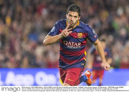 Fußball, Champions League, FC Barcelona - BATE Baryssau SPAIN- Nov.4- SPAIN: Luis Suarez of FC Barcelona Barca celebrates scoring the goal during the match between FC Barcelona vs Bate Borisov, for the Round 4 of the Champions League, played at the Camp Nou Stadium on 4th Nov. 2015 in Barcelona, Spain. (Photo by MIKEL TRIGUEROS URBANANDSPORT CORDON PRESS) 