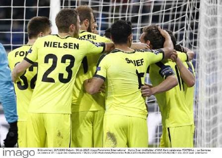Kums Sven midfielder of KAA Gent celebrates FOOTBALL : La Gantoise vs Valence CF - Ligue des Champions - 04 11 2015 Photonews Panoramic 