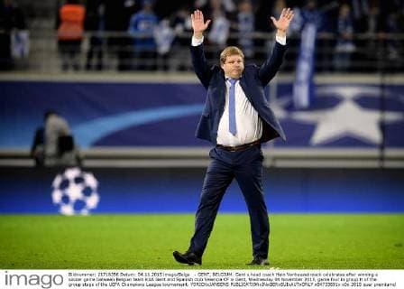- GENT, BELGIUM: Gent s head coach Hein Vanhaezebrouck celebrates after winning a soccer game between Belgian team KAA Gent and Spanish club Valencia CF in Gent, Wednesday 04 November 2015, game four in group H of the group stage of the UEFA Champions League tournament. YORICKxJANSENS  x04733691x