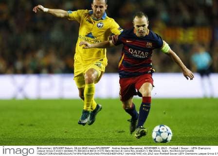 Andres Iniesta (Barcelona), NOVEMBER 4, 2015 - Football Soccer : UEFA Champions League Group E match between FC Barcelona Barca 3-0 FC Bate Borisov at Camp Nou stadium in Barcelona, Spain. Noxthirdxpartyxsales  (oqma017648)