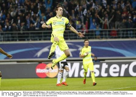 Kums Sven midfielder of KAA Gent celebrates - Fussball, Champions League, KAA Gent vs. FC Valencia - 04 11 2015 Photonews Panoramic 