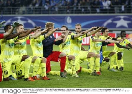 Kaa Gent celebrates - Fussball, Champions League, KAA Gent vs. FC Valencia - 04 11 2015 Photonews Panoramic 