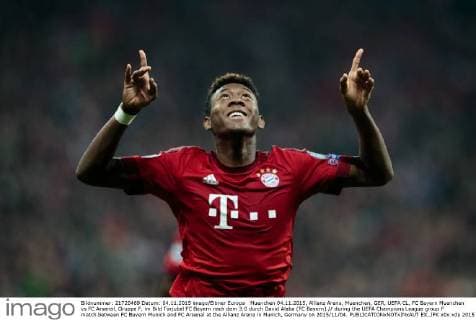 Muenchen 04.11.2015, Allianz Arena, Muenchen, GER, UEFA CL, FC Bayern Muenchen vs FC Arsenal, Gruppe F, im Bild Torjubel FC Bayern nach dem 3:0 durch David Alaba (FC Bayern) during the UEFA Champions League group F match between FC Bayern Munich and FC Arsenal at the Allianz Arena in Munich, Germany on 2015 11 04.  EX_JFK  