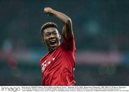 Muenchen 04.11.2015, Allianz Arena, Muenchen, GER, UEFA CL, FC Bayern Muenchen vs FC Arsenal, Gruppe F, im Bild Torjubel FC Bayern nach dem 3:0 durch David Alaba (FC Bayern) during the UEFA Champions League group F match between FC Bayern Munich and FC Arsenal at the Allianz Arena in Munich, Germany on 2015 11 04.  EX_JFK  
