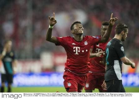 FC Bayern Muenchen vs. Arsenal FC, Ergebniss: 5 - 1, Champions League, Muenchen. 04.11.2015 Im Bild: Tor durch Davod Alaba Â