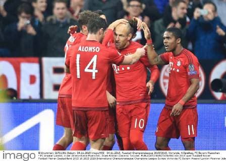 04.11.2015, Fussball Championsleague 2015 2016, Vorrunde, 4.Spieltag, FC Bayern Muenchen - FC Arsenal London, in der Allianz-Arena Muenchen. Arjen Robben (bayern) Torjubel. 