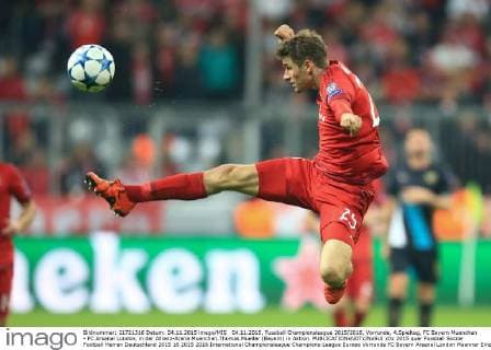 04.11.2015, Fussball Championsleague 2015 2016, Vorrunde, 4.Spieltag, FC Bayern Muenchen - FC Arsenal London, in der Allianz-Arena Muenchen.Thomas Mueller (Bayern) in Aktion. 