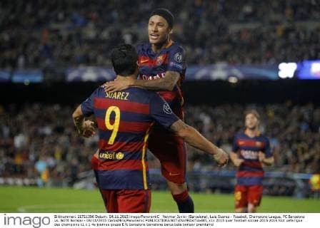 Neymar Junior (Barcelona), Luis Suarez - Fussball, Champions League, FC Barcelona vs. BATE Borisov - 04 11 2015 CarlosMira Panoramic 