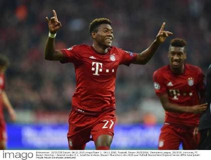 04.11.2015, Fussball, Saison 2015 2016, Champions League, 2015 16, Vorrunde, FC Bayern München - Arsenal London 5:1, Jubel David Alaba (Bayern Muenchen)