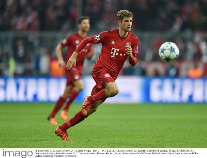 04.11.2015, Fussball, Saison 2015 2016, Champions League, 2015 16, Vorrunde, FC Bayern München - Arsenal London 5:1, Thomas Mueller, Thomas Müller (Bayern Muenchen)