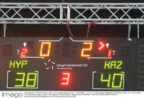 VOLLEYBALL - CEV CL, Tirol vs Kazan INNSBRUCK,AUSTRIA,05.NOV.15 - VOLLEYBALL - CEV Champions League, Hypo Tirol Volleyball vs Zenit Kazan. Image shows scoreboard. GEPAxpictures xAmirxBeganovic