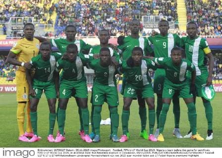 Football, FIFA U-17 World Cup 2015. Nigeria s team before the game for semifinals FIFA U-17 World Cup 2015, at alcaldesa Ester Roa Rebolledo stadium in Concepcion. 05 11 2015. 