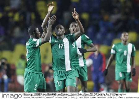Football, Mexico v Nigeria FIFA U-17 World Cup Chile 2015. Nigeria s player Osinachi Christian Ebere, celebrates his goal against Mexico with teammates during the semifinals FIFA U-17 World Cup Chile 2015, at alcaldesa Ester Roa Rebolledo stadium in Concepcion, Chile. 05 11 2015. - Futbol, Mexico v Nigeria. Semifinales, Mundial Sub17. 