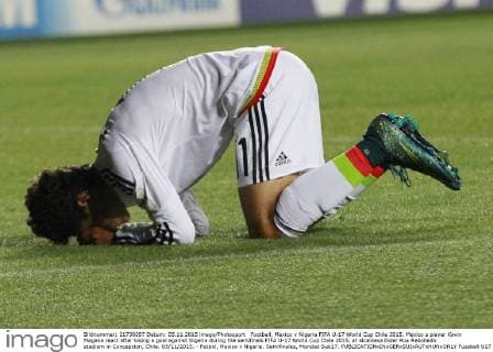Football, Mexico v Nigeria FIFA U-17 World Cup Chile 2015. Mexico s player Kevin Magana react after losing a goal against Nigeria during the semifinals FIFA U-17 World Cup Chile 2015, at alcaldesa Ester Roa Rebolledo stadium in Concepcion, Chile. 05 11 2015. - Futbol, Mexico v Nigeria. Semifinales, Mundial Sub17. 