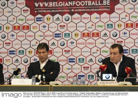 Fußball, Nationalteam Belgien, Pressekonferenz mit Nationaltrainer Wilmots Marc Wilmots ( Selectioneur - Coach - Entraineur - Equipe De Belgique ) - Enzo Scifo FOOTBALL : Conference De Presse Marc Wilmots - Bruxelles - 06 11 2015 PhotoNews Panoramic 