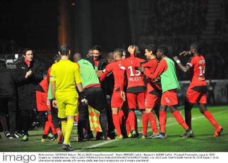 Pedro MENDES (srfc) - Benjamin ANDRE (srfc) - Fussball Frankreich, Ligue 1, SCO Angers vs. Stade Rennes - 06 11 2015 FEP Panoramic 