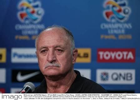 DUBAI, UNITED ARAB EMIRATES - NOVEMBER 07: (CHINA OUT) Luiz Felipe Scolari, head coach of Guangzhou Evergrande, attends a press conference PK Pressekonferenz after the first leg of the AFC Champions League final match between Al Ahli and Guangzhou Evergrande at the Al-Rashid Stadium on November 7, 2015 in Dubai, United Arab Emirates.  CFP475536510 