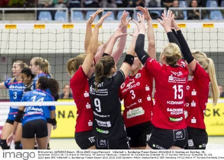 Volleyball 1. Bundesliga Frauen Saison 2015 2016 6. Spieltag am Sonntag, 08. November 2015 in der CU Arena in Hamburg: VT Aurubis Hamburg - Dresdner SC Spielerkreis Dresdner SC VT Aurubis Hamburg - Dresdner SC