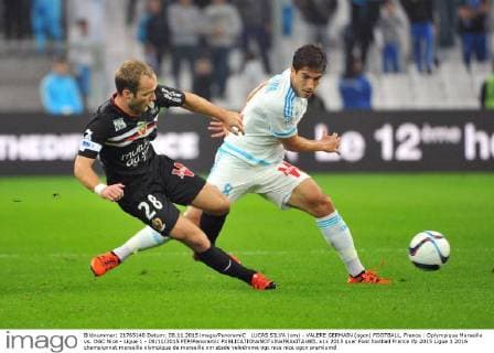LUCAS SILVA (om) - VALERE GERMAIN (ogcn) FOOTBALL, France : Oplympique Marseille vs. OGC Nice - Ligue 1 - 08 11 2015 FEP Panoramic 