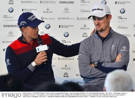 Golf, Shanghai Masters, PK und Pressetermin Nov. 10, 2015 - Shanghai, People s Republic of China - The golfers (L-R) DANNY WILLETT and JUSTIN PETER ROSE during the press conference PK Pressekonferenz at Lake Malaren Golf Club in Shanghai. Golf 2015 - Shanghai Masters  - ZUMAm119