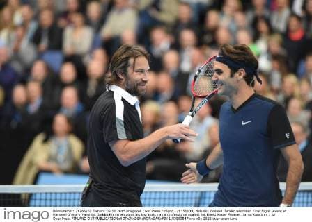 20151109, Helsinki, Finland. Jarkko Nieminen Final Night -event at Hartwall Arena in Helsinki. Jarkko Nieminen plays his last match as a professional against his friend Roger Federer. Jarno Kuusinen All Over Press FINLAND OUT  1.03563847