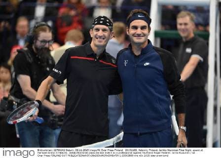 20151109, Helsinki, Finland. Jarkko Nieminen Final Night -event at Hartwall Arena in Helsinki. Jarkko Nieminen plays his last match as a professional against his friend Roger Federer. Jarno Kuusinen All Over Press FINLAND OUT  1.03563869