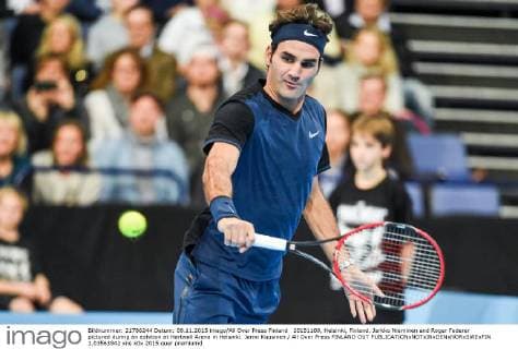 20151109, Helsinki, Finland. Jarkko Nieminen and Roger Federer pictured during an exhition at Hartwall Arena in Helsinki. Jarno Kuusinen All Over Press FINLAND OUT  1.03563942