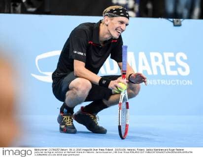 20151109, Helsinki, Finland. Jarkko Nieminen and Roger Federer pictured during an exhition at Hartwall Arena in Helsinki. Jarno Kuusinen All Over Press FINLAND OUT  1.03563953