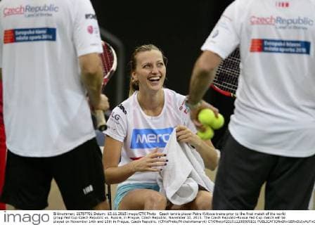 Czech tennis player Petra Kvitova trains prior to the final match of the world group Fed Cup Czech Republic vs. Russia, in Prague, Czech Republic, November 10, 2015. The Czech Republic-Russia Fed Cup match will be played on November 14th and 15th in Prague, Czech Republic. (CTKxPhoto MichalxKamaryt) CTKPhotoP201511100509101  kmt 3