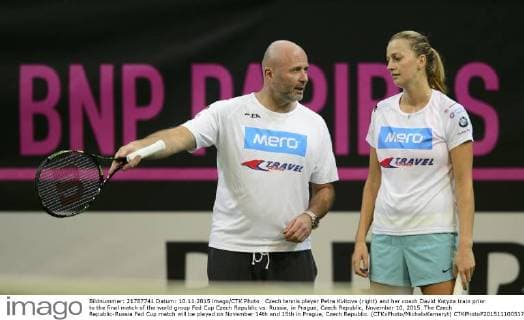 Czech tennis player Petra Kvitova (right) and her coach David Kotyza train prior to the final match of the world group Fed Cup Czech Republic vs. Russia, in Prague, Czech Republic, November 10, 2015. The Czech Republic-Russia Fed Cup match will be played on November 14th and 15th in Prague, Czech Republic. (CTKxPhoto MichalxKamaryt) CTKPhotoP201511100517701  kmt 7