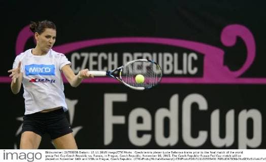 Czech tennis player Lucie Safarova trains prior to the final match of the world group Fed Cup Czech Republic vs. Russia, in Prague, Czech Republic, November 10, 2015. The Czech Republic-Russia Fed Cup match will be played on November 14th and 15th in Prague, Czech Republic. (CTKxPhoto MichalxKamaryt) CTKPhotoP201511100585401  kmt 14