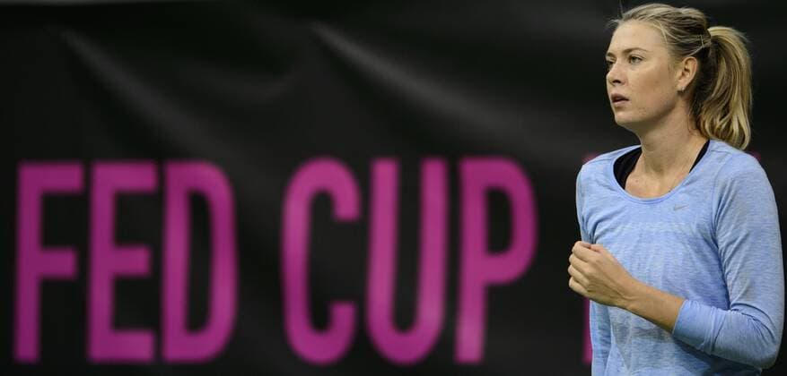Maria Sharapova of Russia attends a training session prior to the final match of the world group Fed Cup Czech Republic vs. Russia, in Prague, Czech Republic, November 11, 2015. The Czech Republic-Russia Fed Cup match will be played on November 14th and 15th in Prague, Czech Republic. (CTKxPhoto MichalxKamaryt) CTKPhotoP201511110559701  kmt 3