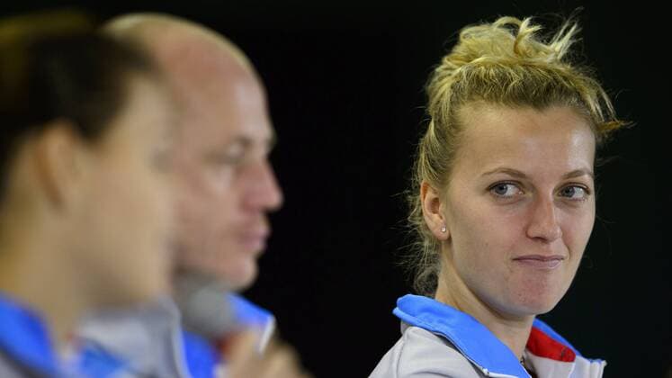 Czech s Lucie Safarova, from left, captain Petr Pala, and player Petra Kvitova attend a news conference prior to the final match of the world group Fed Cup Czech Republic vs. Russia, in Prague, Czech Republic, November 11, 2015. The Czech Republic-Russia Fed Cup match will be played on November 14th and 15th in Prague, Czech Republic. (CTKxPhoto MichalxKamaryt) CTKPhotoP201511110600401  kmt 5