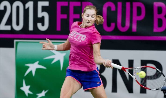 Ekaterina Makarova of Russia attends a training session prior to the final match of the world group Fed Cup Czech Republic vs. Russia, in Prague, Czech Republic, November 12, 2015. The Czech Republic-Russia Fed Cup match will be played on November 14th and 15th in Prague, Czech Republic. (CTKxPhoto VitxSimanek) CTKPhotoP201511120764001  VIS 003